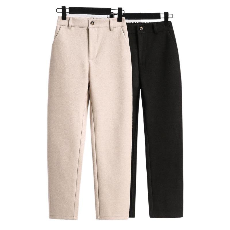 Förtjockade tweedbyxor för kvinnor höst och vinter Raka byxor i plusstorlek Casual byxor