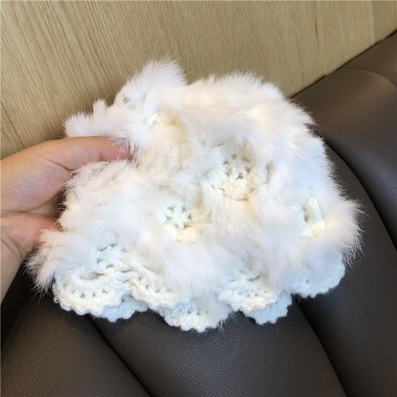 New Winter Handmade Hooked Rabbit Hair Knit Hat for Women White Plush Korean Style Versatile Warm Outdoor Head Hat