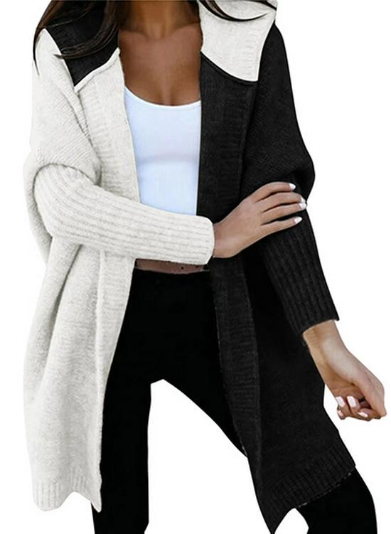 Color Block Hooded Knit Cardigan - Women's Mid-Length Outerwear for Autumn/Winter 2025