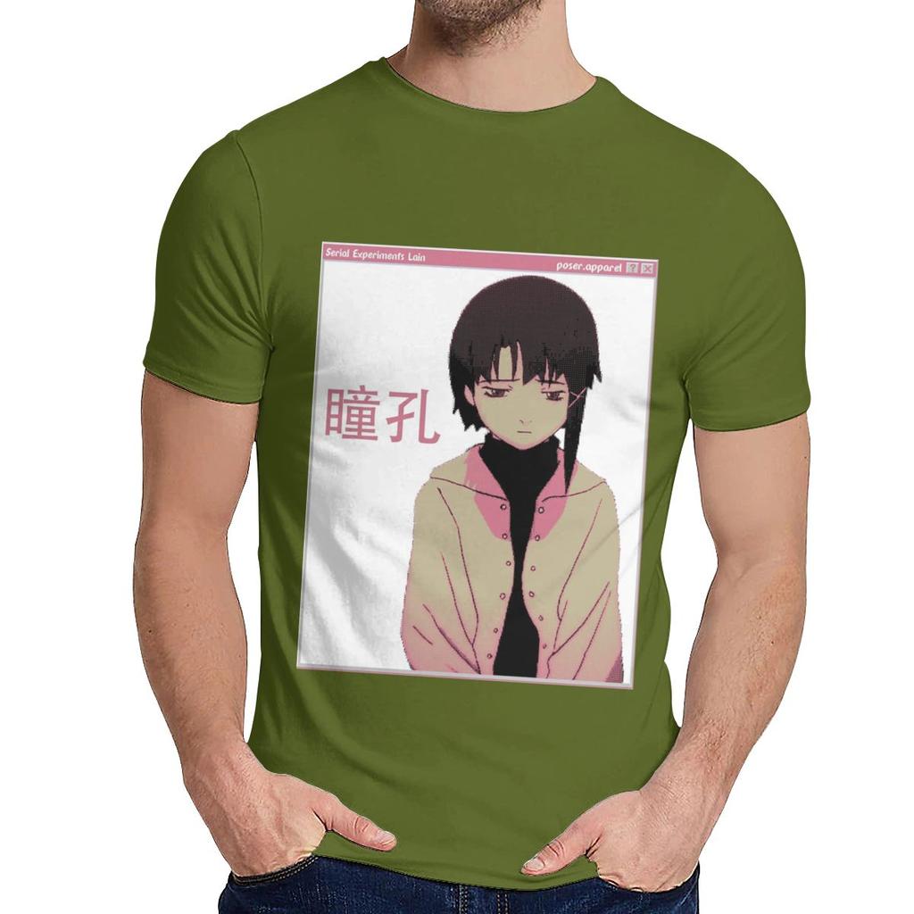 Round Collar Serial Experiments Lain Sad Japanese Anime Aesthetic T Shirt Casual For Male Slim Top