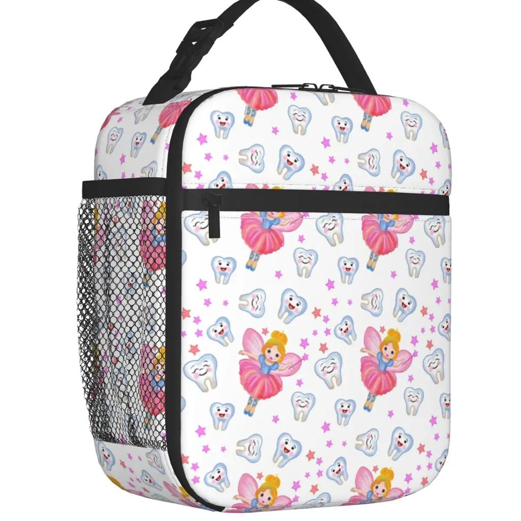 Kawaii Teeth  Pattern Insulated Lunch Bag for Women Portable Tooth Thermal Cooler Bento Box Office Picnic Travel