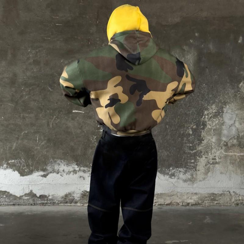 Womens Reversible Camo Hooded Zip-Up Oversized Sweatshirt Long Sleeve Streetwear Top