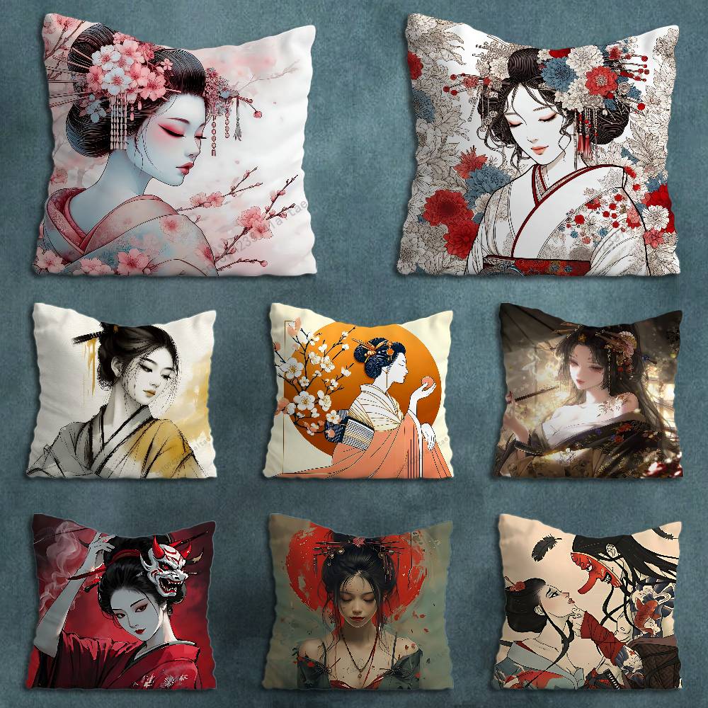 Beautiful Geisha Art Pillow Case For 30x30cm45x45cm55x55cm For Home Bedroom Decoration And Protector
