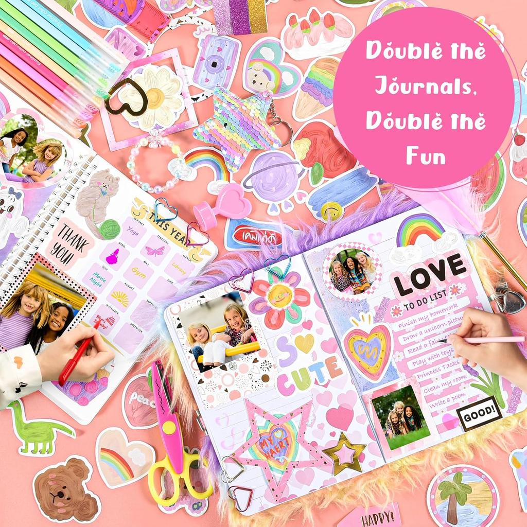 2-Pack DIY Journal Kit for Girls Ages 8-12 13 14 Year Olds, Birthday Gifts for Teen Girls, 110pcs Cute Scrapbook Supplies Stationary, Journaling Art