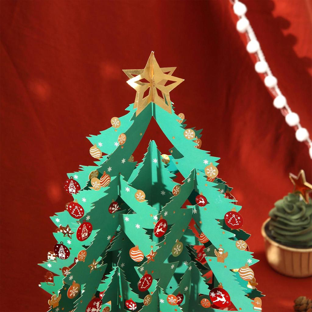 Merry Christmas Cards Christmas Tree Winter Gift Pop-Up Cards Christmas Decoration Stickers Laser Cut Christmas Greeting Cards