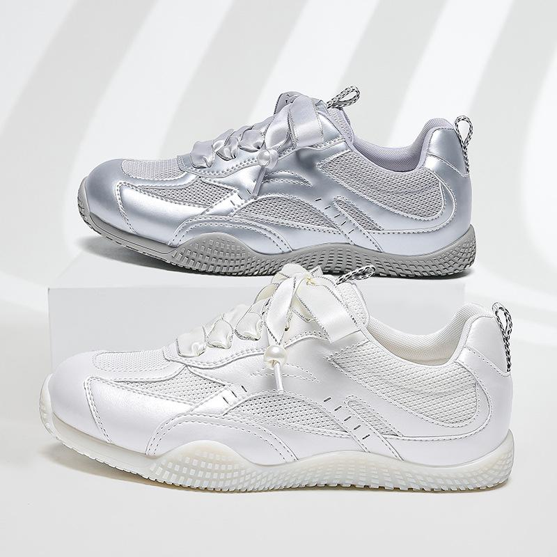 Popular Ballet Training Shoes Women's Shoes Flat Mesh Breathable Silver Pearl Lace-up Lightweight Sports and Leisure Shoes