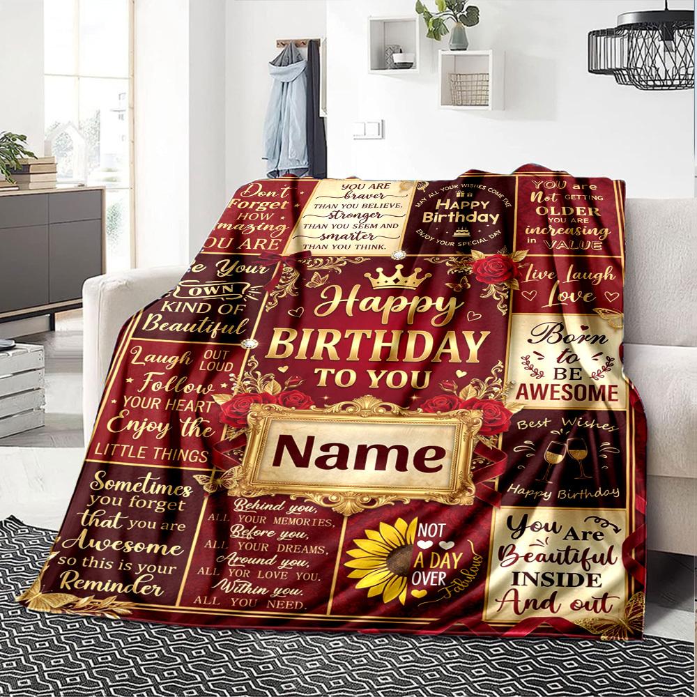 Happy Birthday Celebration Blanket Personalized Name Soft Warm And Versatile For Sofa Bed Office And Travel Machine Washable Comfortable In All