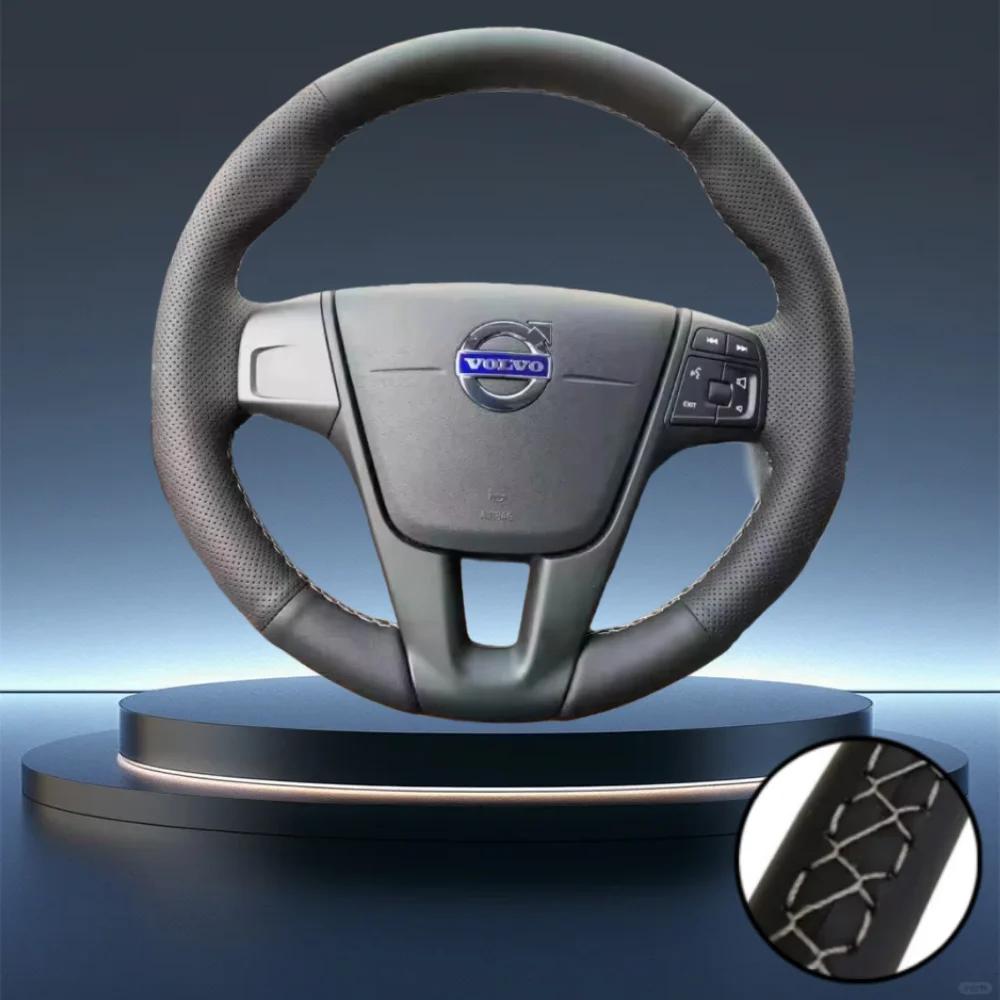 Hand-Stitched Black Perforated Non-slip Microfiber Leather Steering Wheel Cover For Volvo XC60 S60 V40 V60 S40 2011-2017