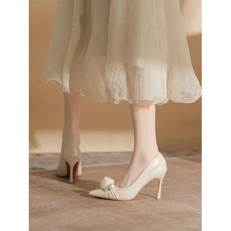 

Niche French flower wedding shoes female lead wedding dress bride bridesmaid shoes women s single shoes stiletto high heels 40