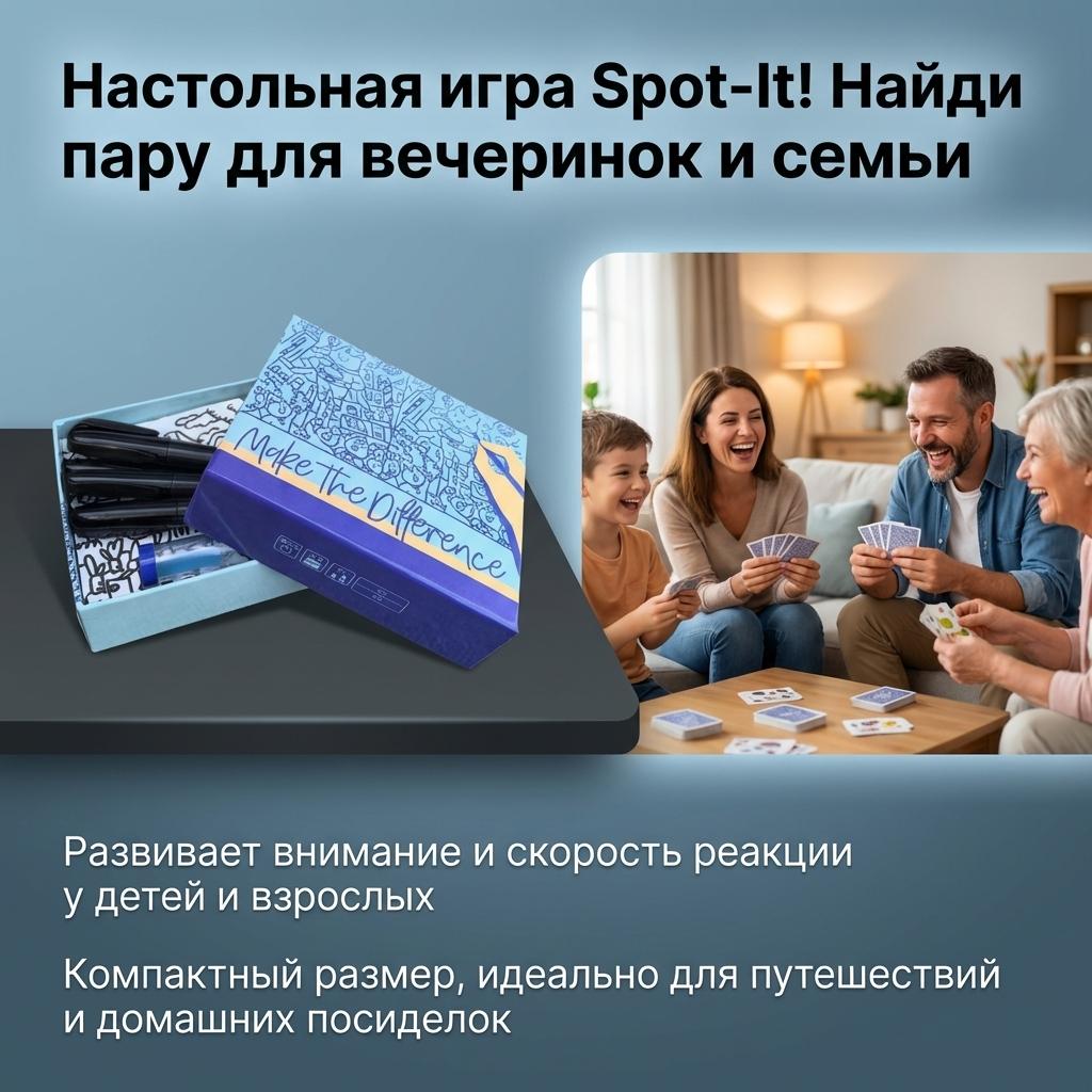 Make The Difference Spot-It Card Game For Family Party Fun Activity CN EN красный/чёрный