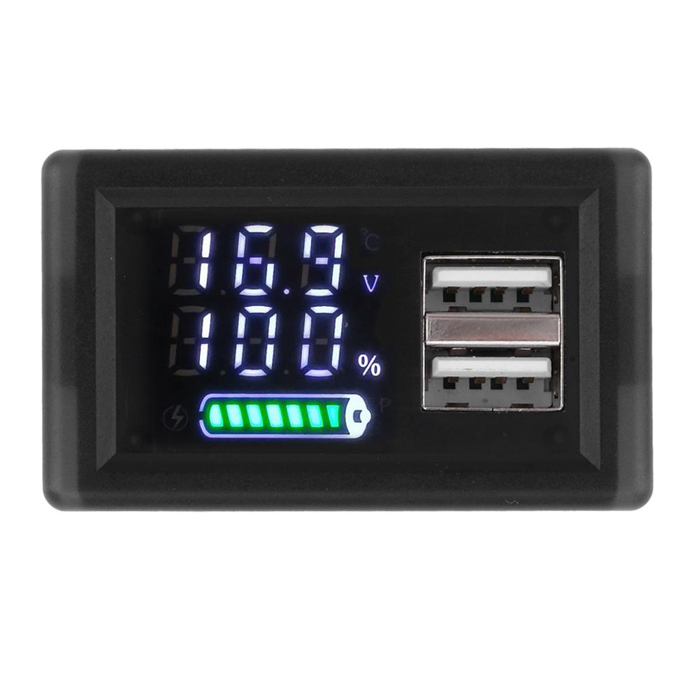 

USB+Type-C/Dual USB 9V 12V 24V Battery Charge Level Indicator Lithium Battery Capacity Meter Tester LED Voltage Tester Panel