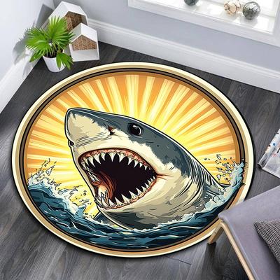 Runder Teppich mit Weißem Hai, Teppich für Wohnzimmer, Schlafzimmer, Sofa, Spielzimmer-Dekor, Rutschfeste Bodenmatte