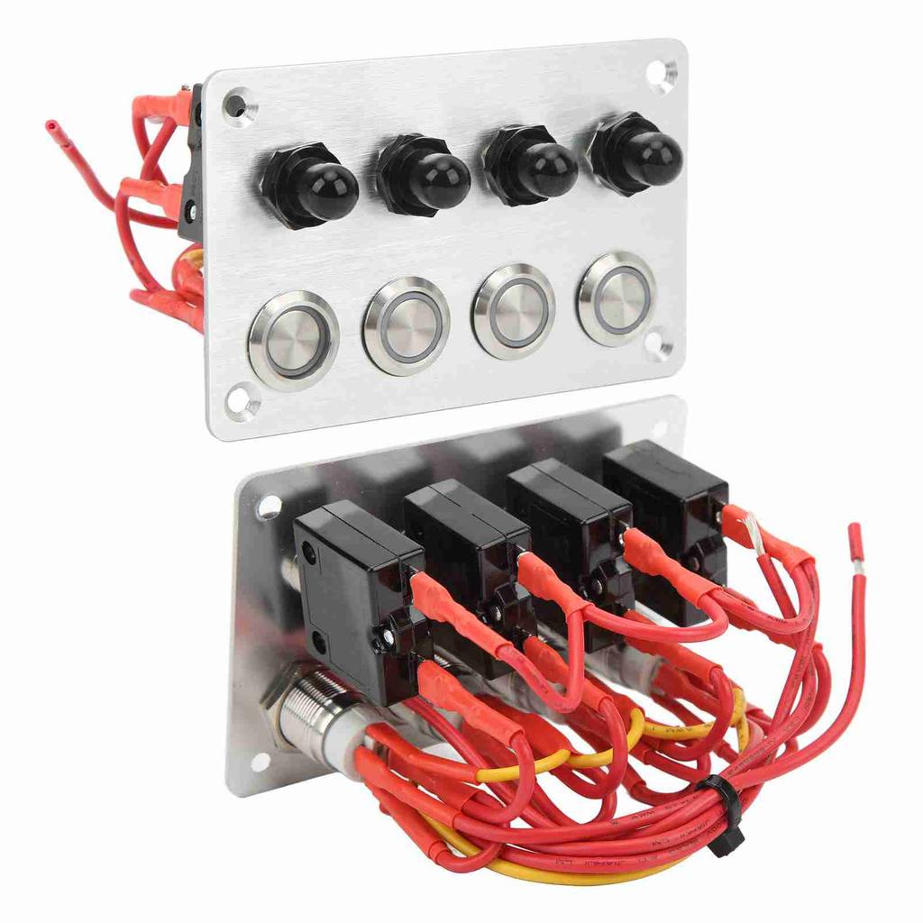 4 Gang Marine Switch Panel Blue LED Self Locking Push Button DC12V 16A Universal for Car Boat RV Tru