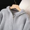 Women Waffle Textured Short Hooded Knit Double Zipper Cardigan Sweater Outerwear