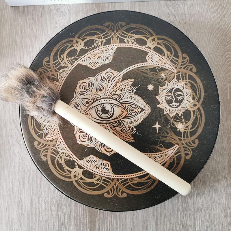 Vegan Shaman Drum Handmade Crafts Alchemical Moon Drum Desktop Ornament Sound Healing Tool for Spiritual Music