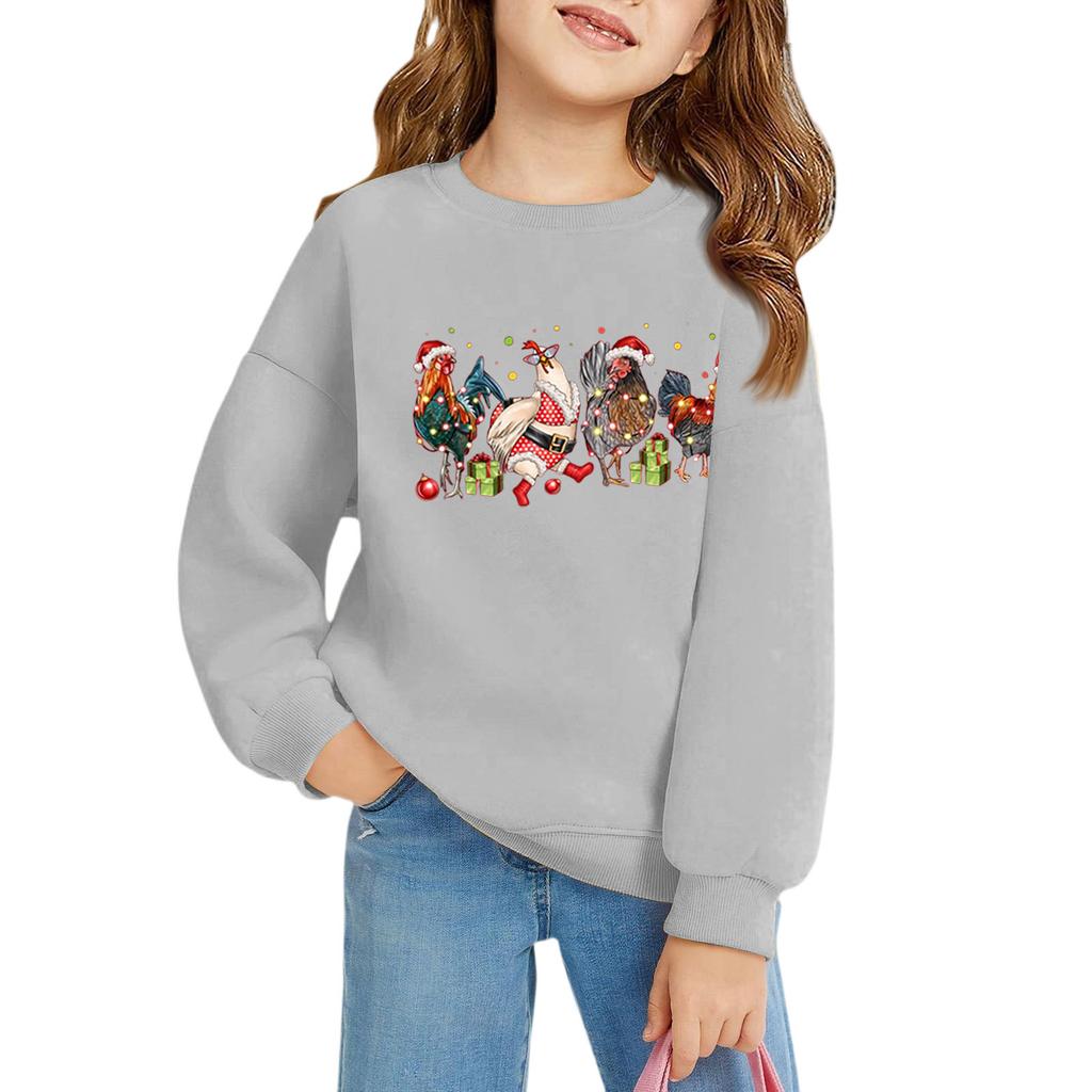 Christmas Day Girls Round Neck Pullovers For Kids Printed Baby Tops