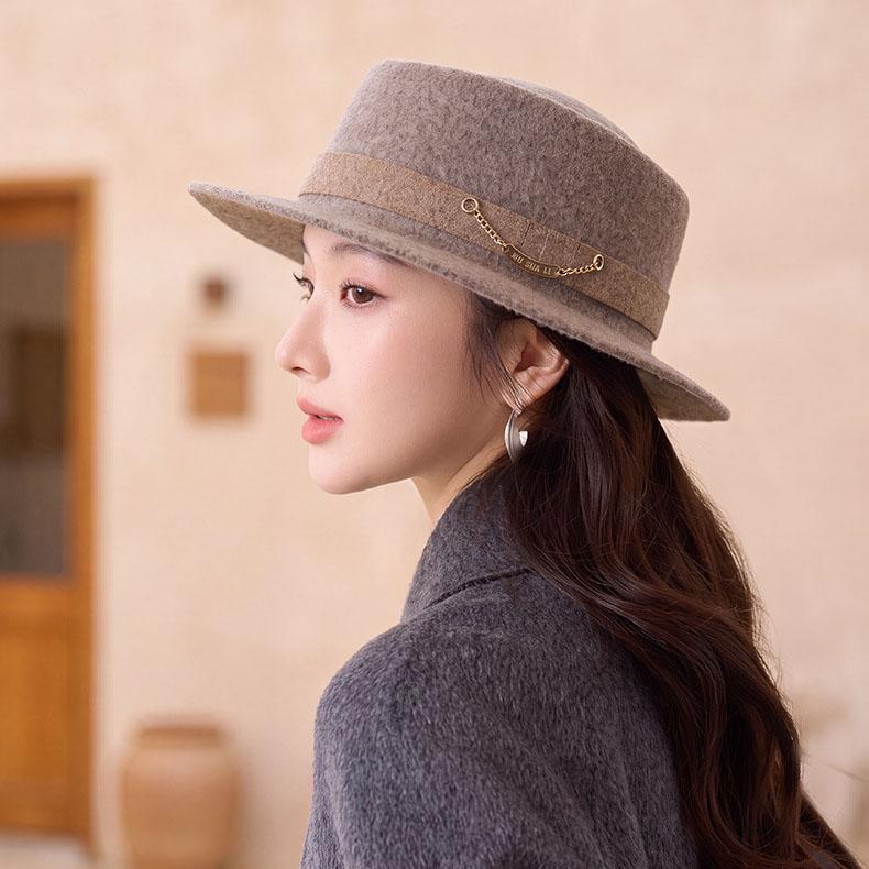 Fashion Luxury Women's Warm Hats Fall and Winter Hats Flat-Top Hats British-Style Top Hats
