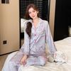 Cute Cartoon Kitty Pajamas Women's Spring and Autumn Long-sleeved Trousers Ice Silk Satin 1011 New High-end Loungewear
