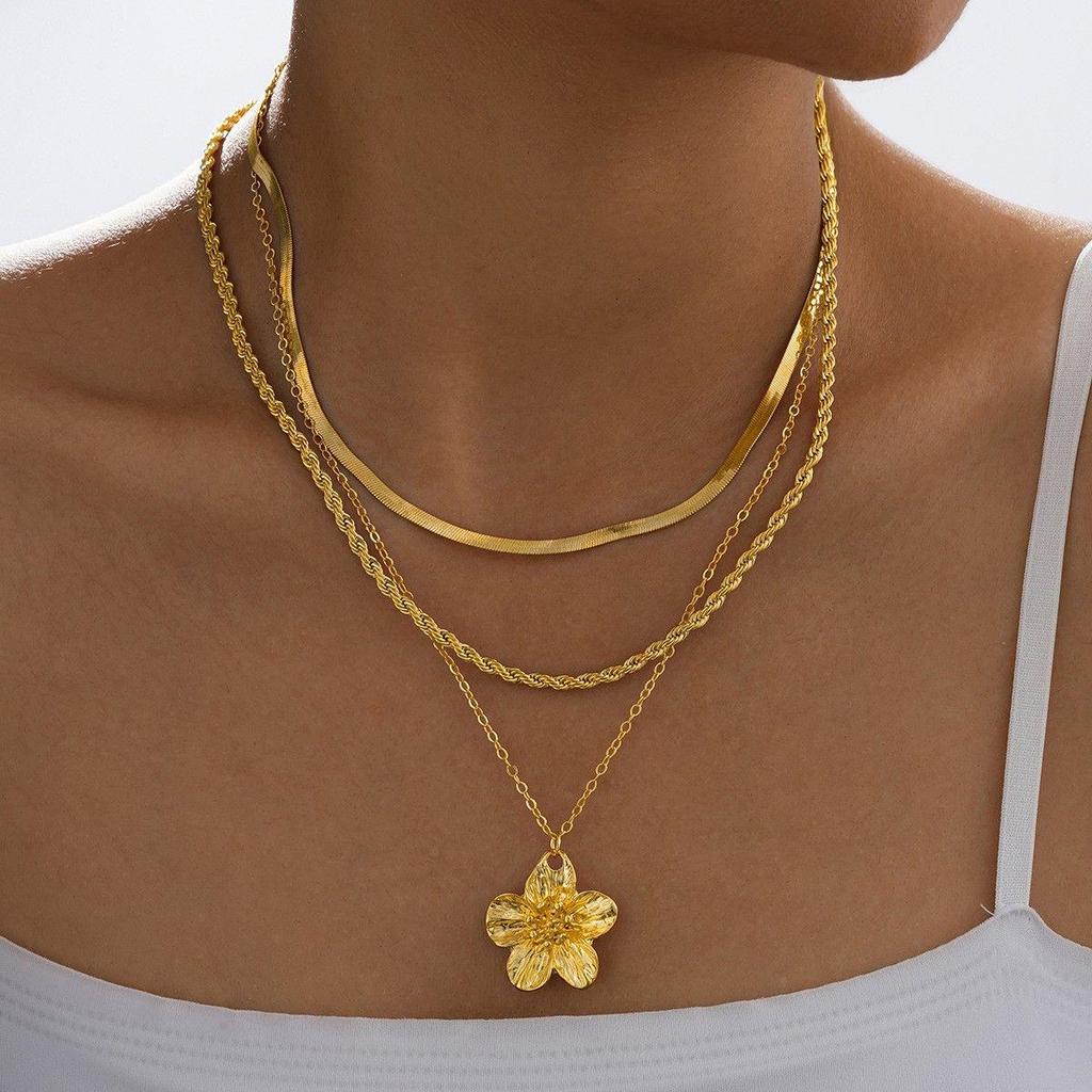 Women's Rhinestone Cross Pendant Tassel Layered Necklace