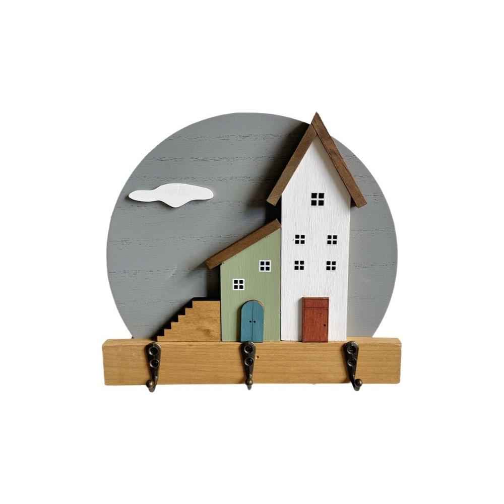 Nordic Style Wooden Wall Hook Multi Hook Entrance Key Rack Wall Hanging Storage Holder Living Room
