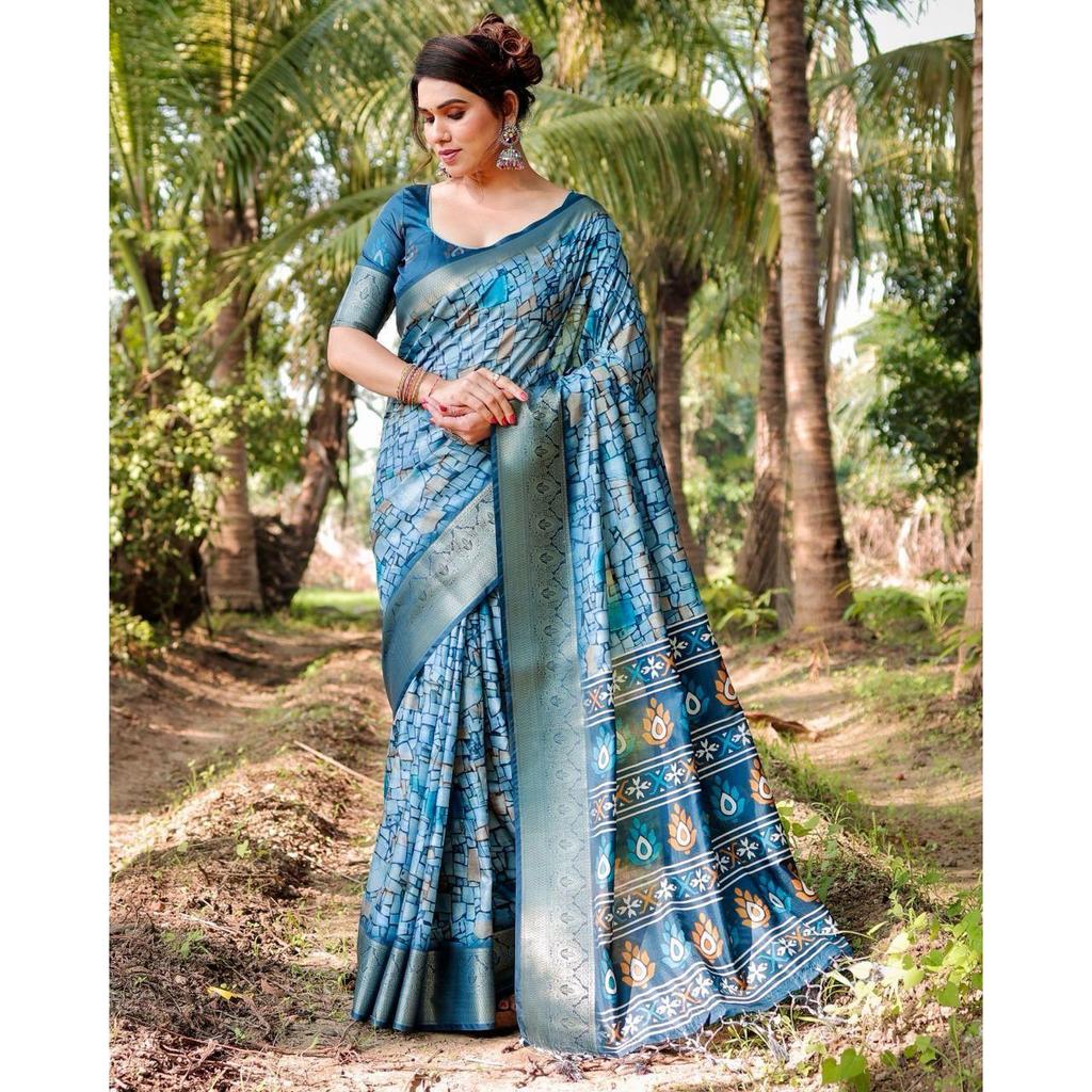 Pure Silk Digital Printed Saree, Exuding Regal Charm With Its Rich Pallu And Intricate