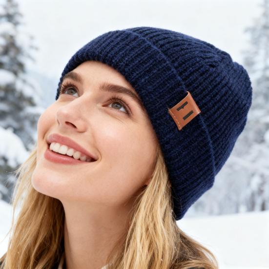Knit Winter Hat Solid Color Fleece Lined Men Women Brimless Hat Cold Weather Outdoor Activities Breathable Hat