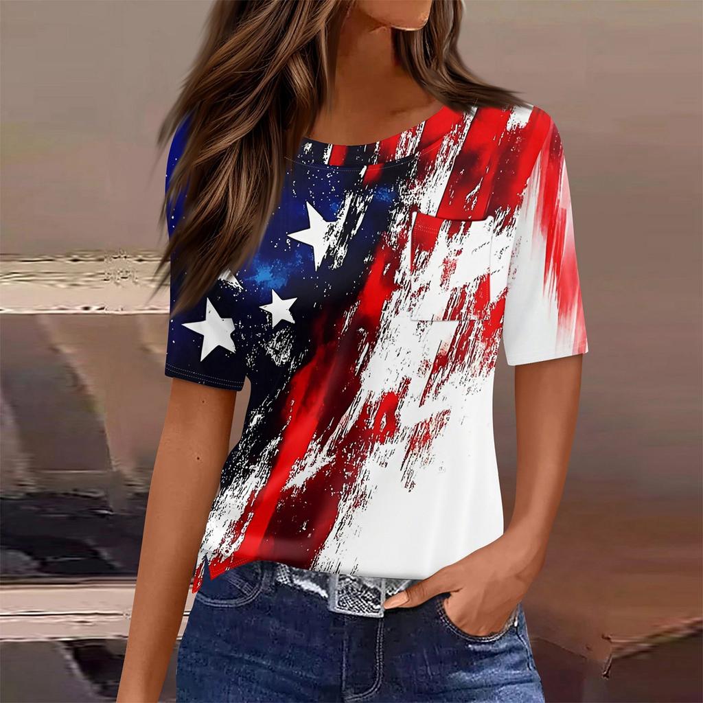 T Shirts For Women Round Neck Dressy Casual Blouses Printing Short Sleeve Summer Tops Loose Fit