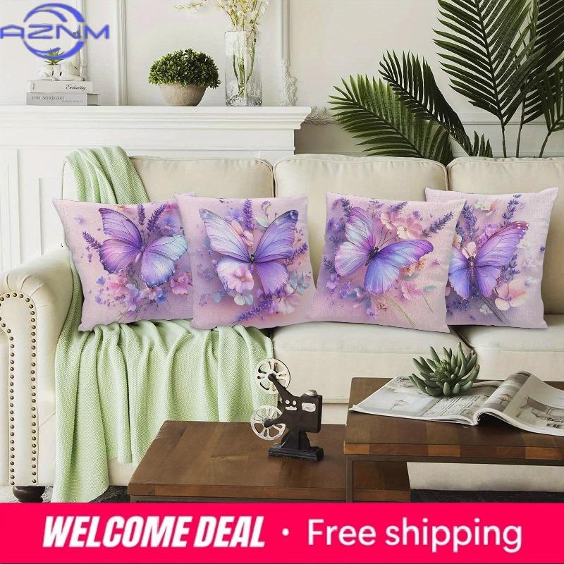 Lavender butterfly decorative pillowcase ultrasoft polyester material living room sofa backrest car pillowcase home decoration