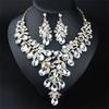 Gorgeous Colorful Crystal Flower Drop Collar Necklace Earring Luxury Wedding Jewelry Set Exaggerated Girl's Bridal Party Gift