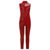 Girls Dance Bodysuit Sparkly Rhinestones Sheer Mesh Patchwork Full Body Performance Wear