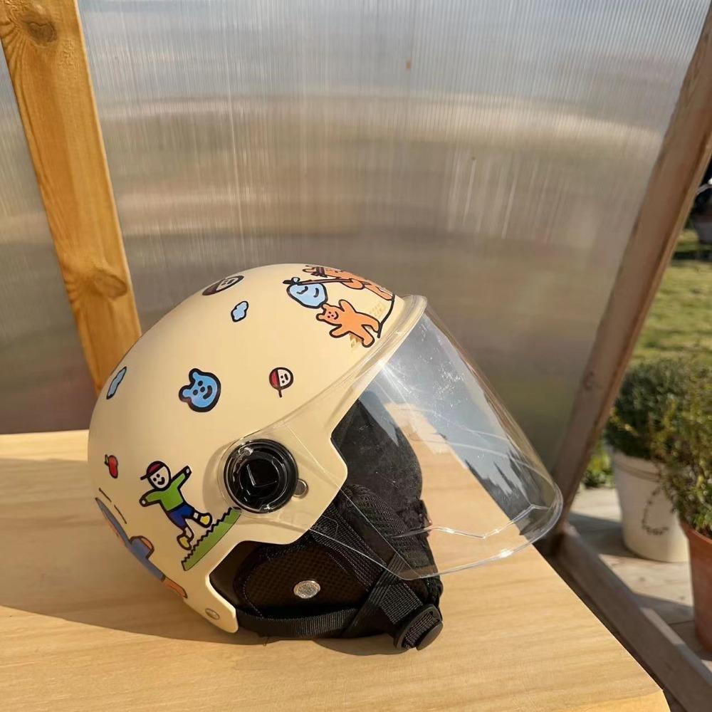 Battery Car Helmet Male and Female Student Cartoon Couple Four Seasons Universal Safety Hat National Standard Winter Ear Protection Half Helmet