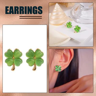 1 Pair The New Fashion Four-Leaf Clover Stone Earrings Small Exquisite Earrings Temperament