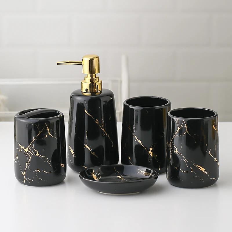 Ceramic Bathroom Five-piece Wash Set Toothbrush Cup Set / Cotton Swab Box / Aromatherapy Bottle Bathroom Set