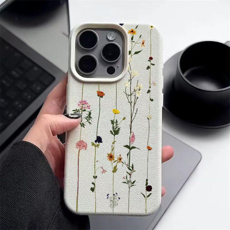 

Простой цветочный принт матовая кожа текстура тонкий чехол для iPhone 16 Pro Max 15 Pro 14 13 12 11 TPU мягкий противоударный чехол для телефона iPhone 16 Pro Max бежевый/белый
