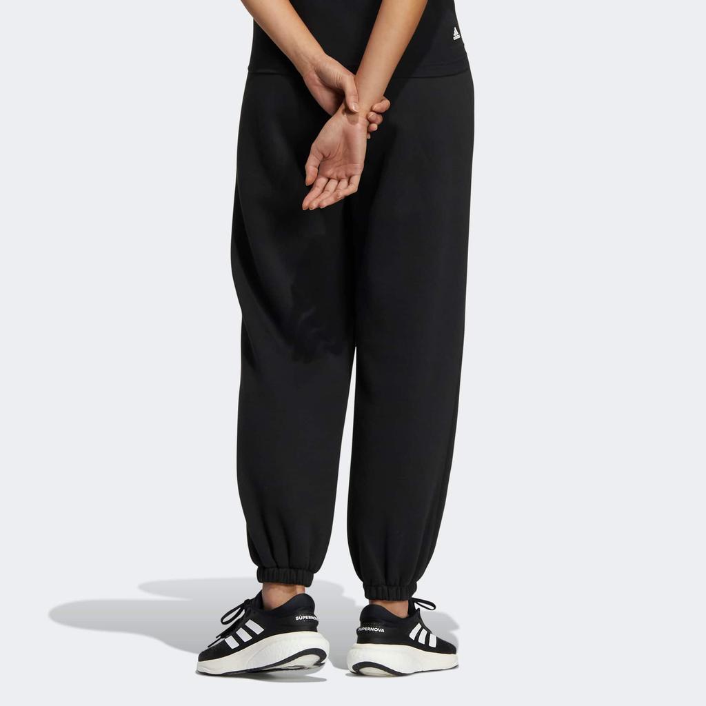 Adidas Logo Print Elastic Waist Cuffed Sports Pants Women Bottoms Black IB2723