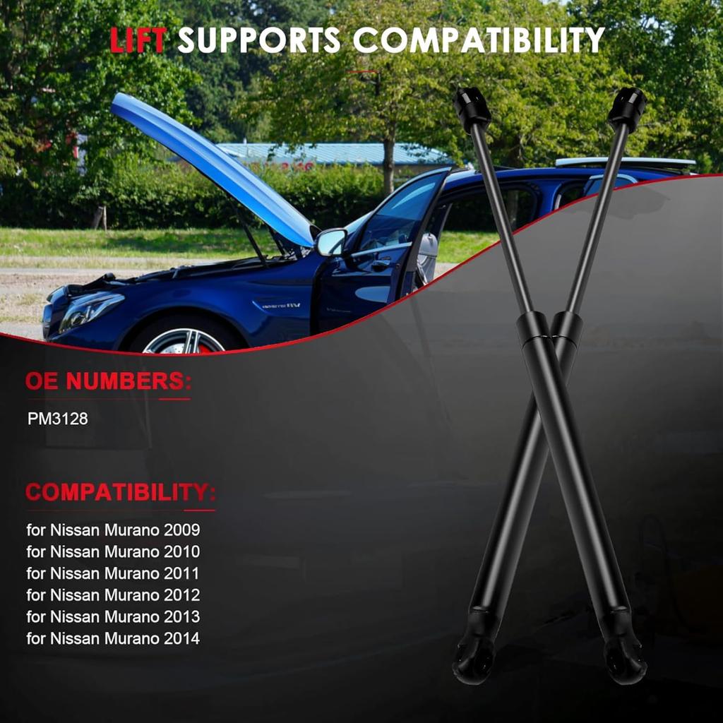 Front Hood Lift Supports Struts Shocks Gas Springs Replacement Parts Compatible with PM3128 for 2009-2014 Nissan Murano