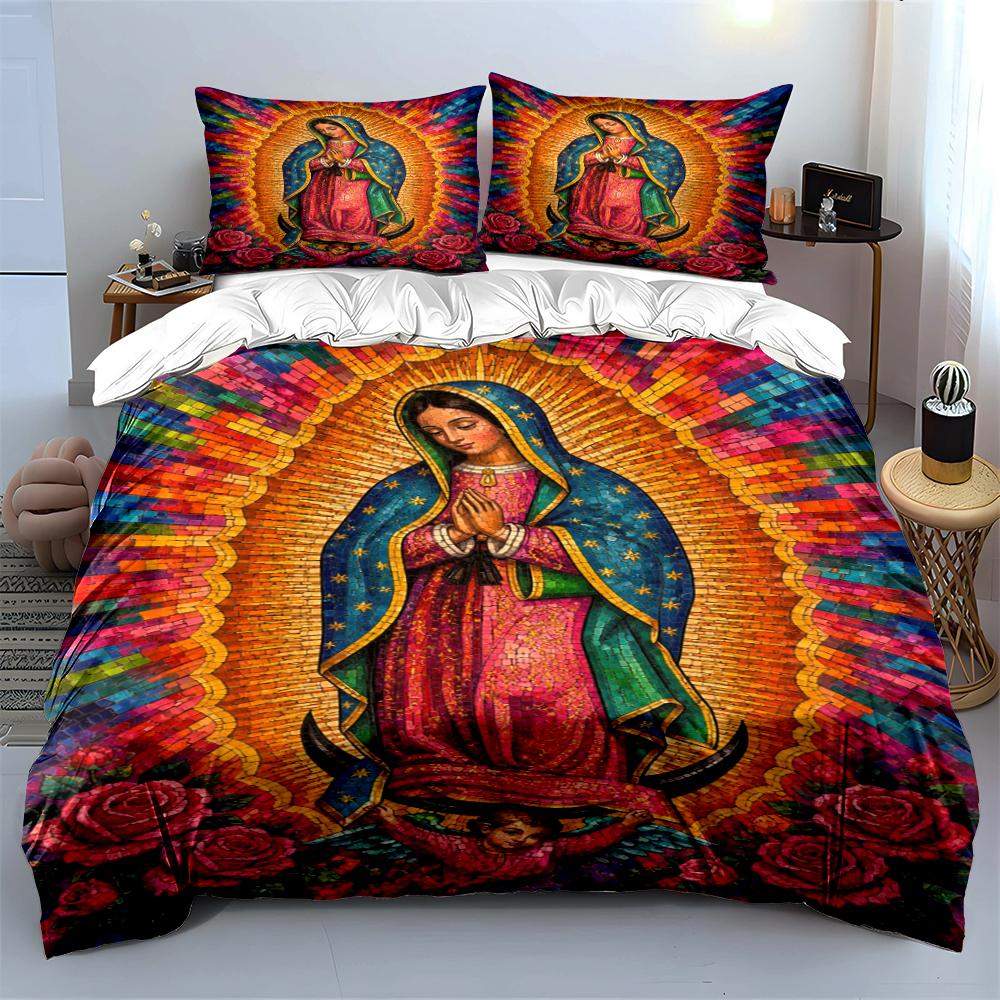 Virgin Mary Colorful Bedding Set Decor Bedding set (1 duvet cover, 2 pillowcases, duvet not included)