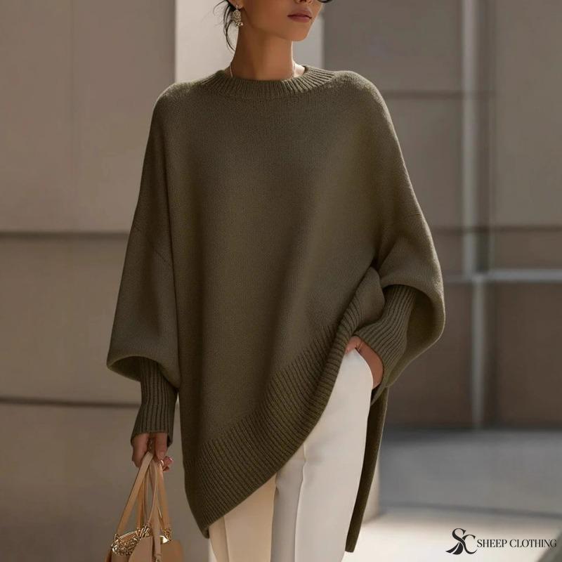 Poncho Oversize da Donna Maglione a Maglia Girocollo Maniche a Pipistrello Ampio Tinta Unita Pullover Autunno Inverno Maglione