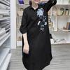 ZANZEA Women Casual Turn Down Collar 3/4 Sleeve Loose Embroidered Shirt Dress