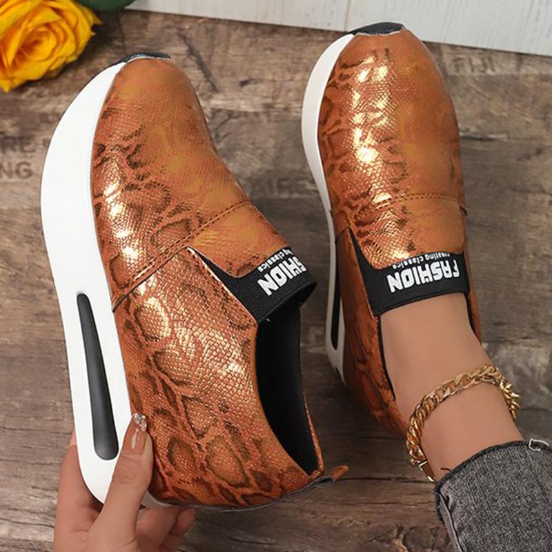 

Модные кроссовки из искусственной кожи с принтом змеи, женские осенне-зимние, низкие, на платформе, спортивная обувь, женские слипоны, легкая повседневная обувь, Mujer 42 коричневый