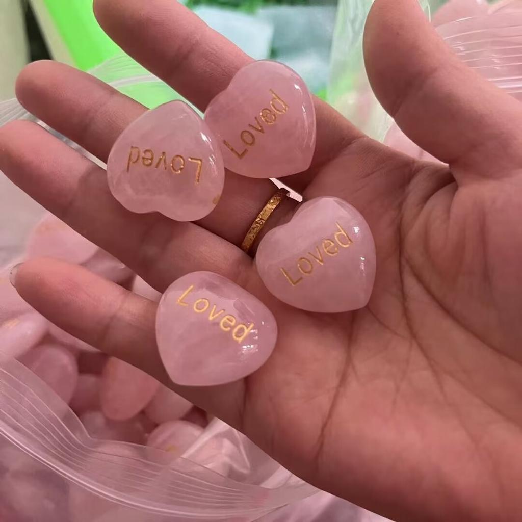Random1pcs Rose Quartz Heart Inspirational Stone Engraved Love Natural Pink Crystal Valentine's Day Gifts