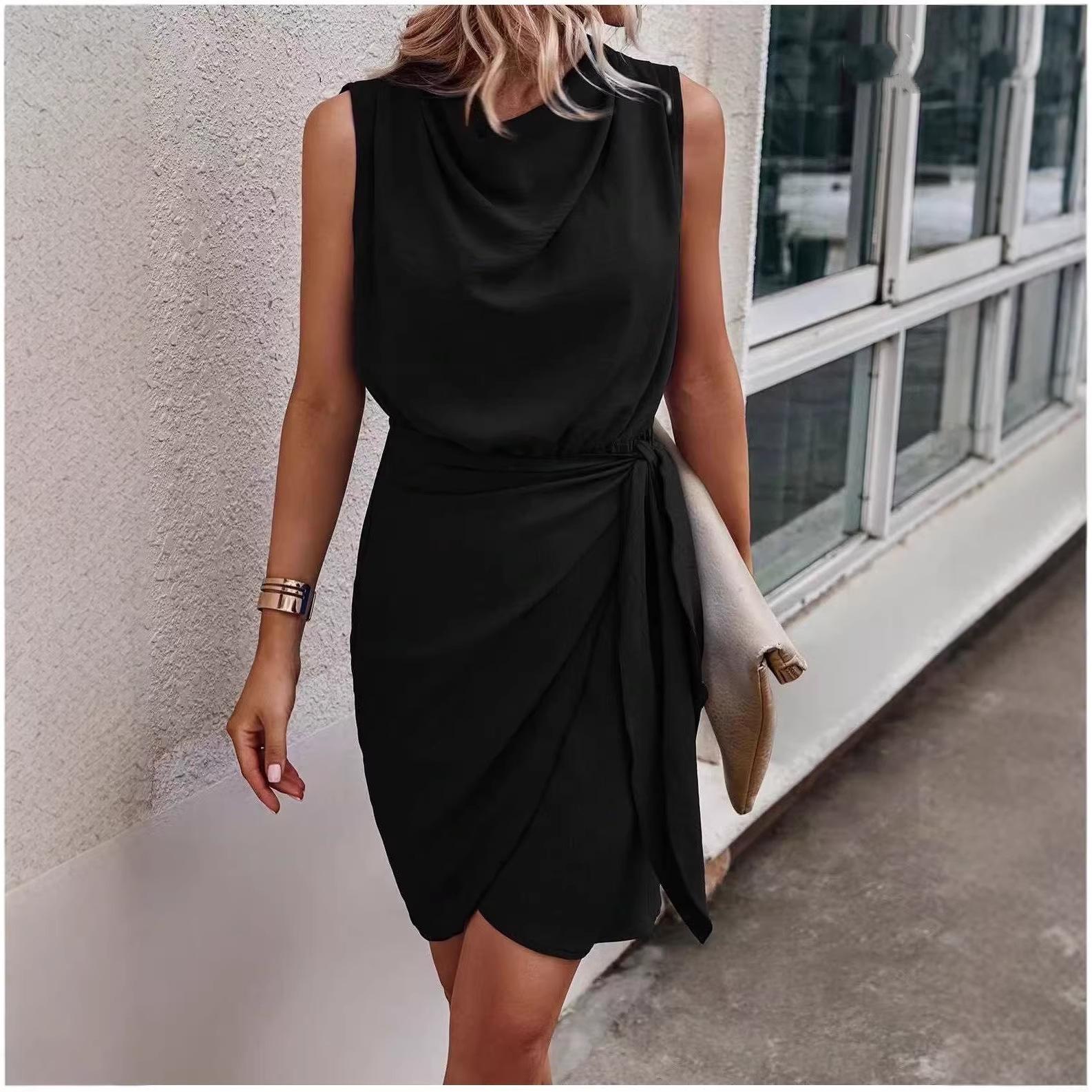 Tie-up Sleeveless Irregular Small Dress Celebrity Dress S