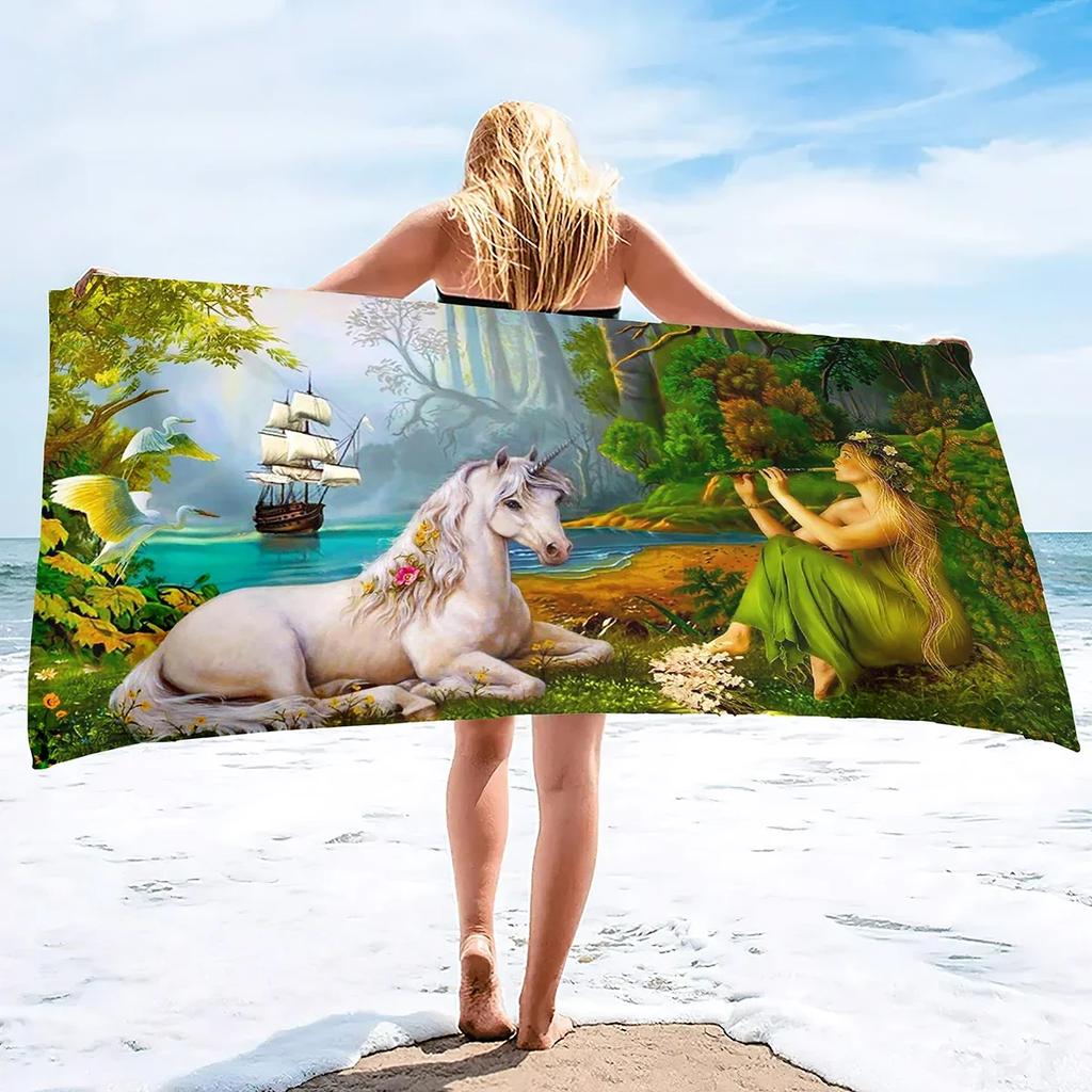 Unicorn Beach Towel,Camping Towels Quick Dry  Absorbent Soft Beach Blanket Pool Travel Swimming Bath Shower Towel For Girls