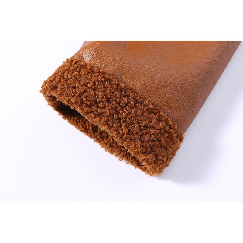 Winter mittellange samtverdickte Anzugkragen Reversible lose PU-Lederjacke für Damen