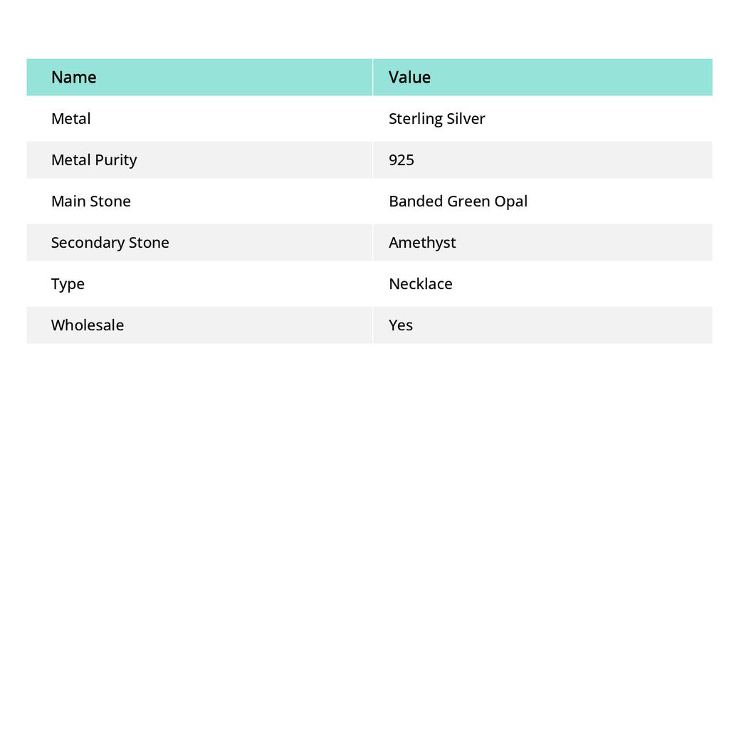 Natural Banded Green Opal, Amethyst 925 Sterling Silver Necklace 18" W9D37