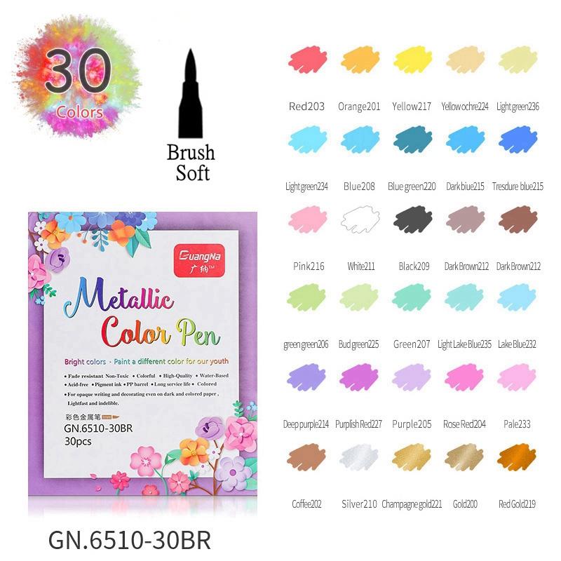 GuangNa 10/30 Colors Metallic Markers Fine Point Metallic Marker Calligraphy Brush Pens for Scrapbooking Crafts Art Rock Egg