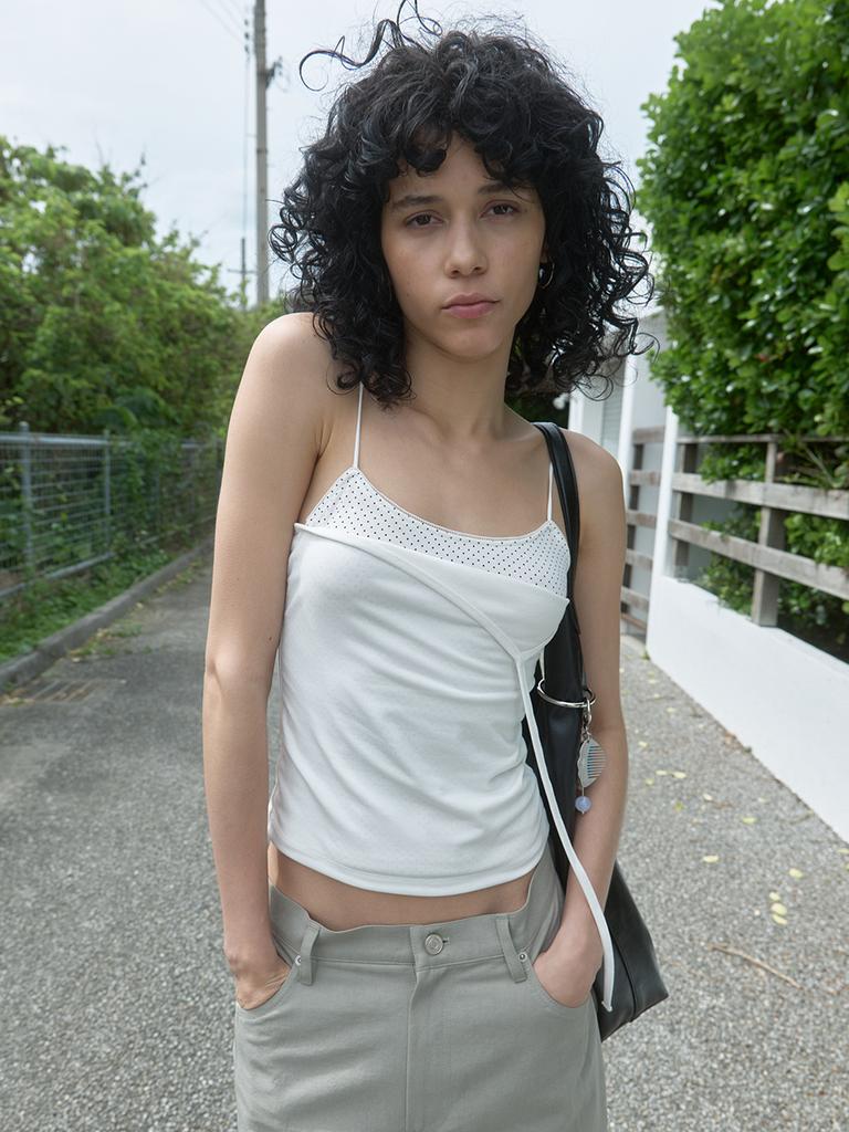 KIJUN Polka Dot Layered Tank Top Off-White