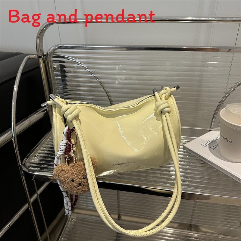 Color Solid Minimalist Letter Printed Women Casual Shoulder Bag With Pendant