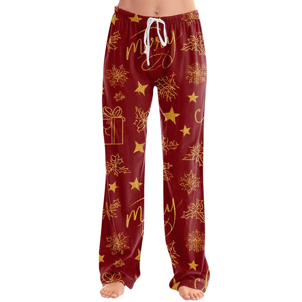 Women's Christmas Print Casual Pants with Loose Fit for Holiday Parties