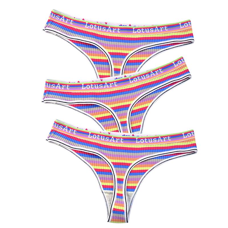 

YOUULAR, 3 шт./лот, модные женские хлопковые бесшовные стринги, сексуальное красочное полосатое нижнее белье, трусики, стринги, женское нижнее белье, нижнее белье M-XL N